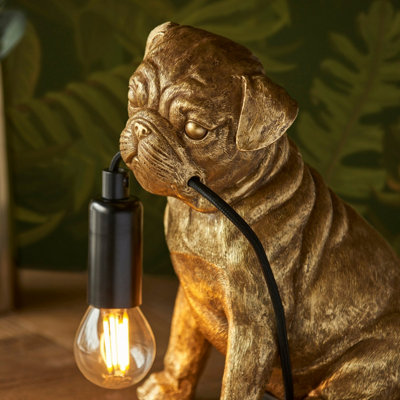 Charming Set of 2 Vintage Gold Pug Puppy Table Lamps for Dog Lovers
