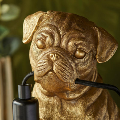Charming Set of 2 Vintage Gold Pug Puppy Table Lamps for Dog Lovers
