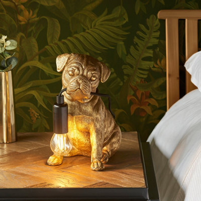 Charming Set of 2 Vintage Gold Pug Puppy Table Lamps for Dog Lovers