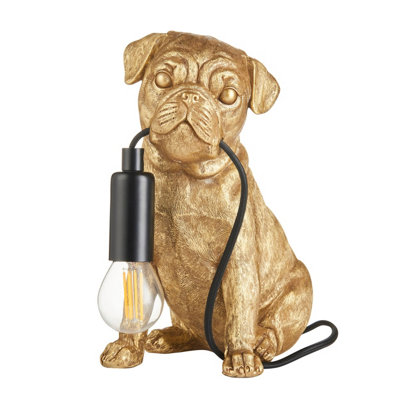 Charming Set of 2 Vintage Gold Pug Puppy Table Lamps for Dog Lovers