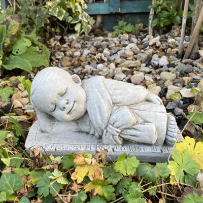 Charming Stone Cast Small Lying Monk in Robe