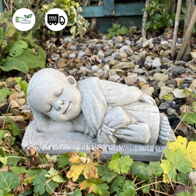 Charming Stone Cast Small Lying Monk in Robe