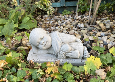 Charming Stone Cast Small Lying Monk in Robe