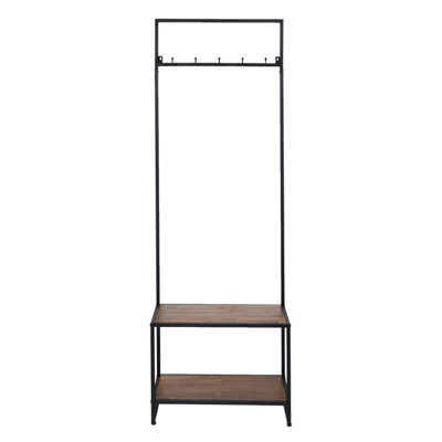 Charnwood Coat Rack with Shoe Tidy Rustic Industrial Style Iron Frame Acacia Ben
