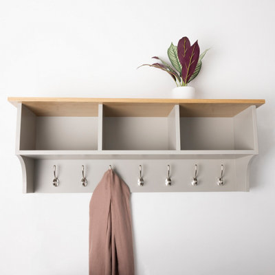 Charnwood Floating Storage Shelf with Metal Hooks and Three Storage Cubbies