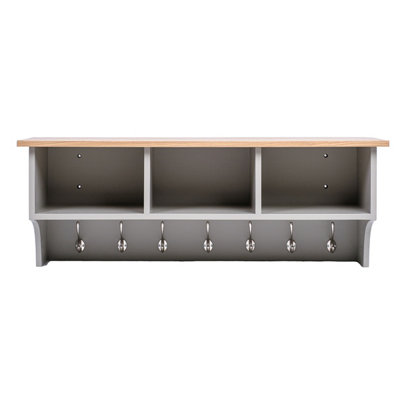 Charnwood Floating Storage Shelf with Metal Hooks and Three Storage Cubbies