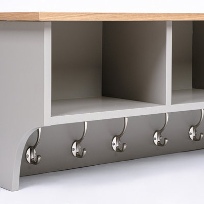 Charnwood Floating Storage Shelf with Metal Hooks and Three Storage Cubbies