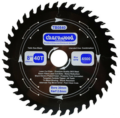 Charnwood TB0840 TCT Saw Blade 200mm (8") x 30mm x 40T x 2.6k