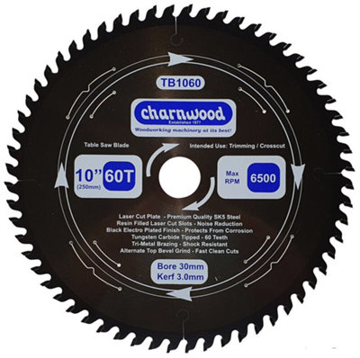 Charnwood TB1060 Low Noise Circular Saw Blade 250 x 30mm x 60T x 3.0k