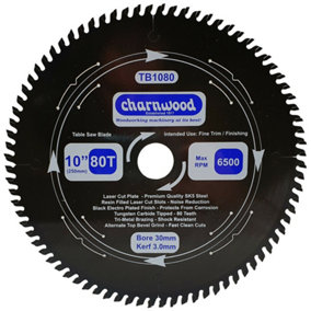 Charnwood TB1080 Low Noise Circular Saw Blade 250 x 30mm x 80T x 3.0k
