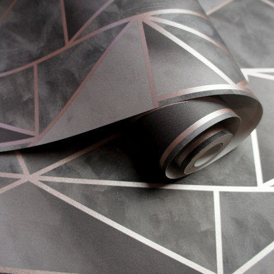 Charon Geometric Wallpaper Charcoal/Rose Gold Holden 91142