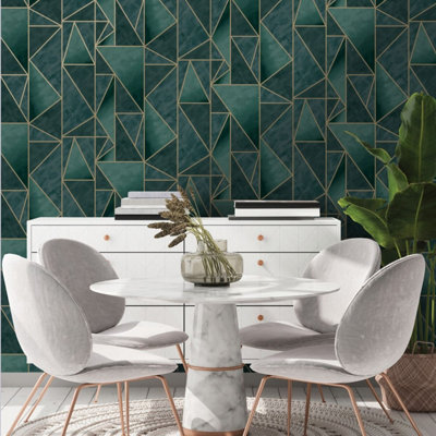 Charon Geometric Wallpaper Teal/Gold Holden 91141