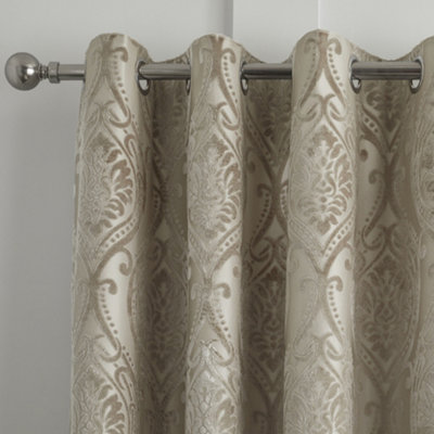Chateau Damask Patterned Pair of Eyelet Curtains