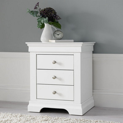 Chateaux White Wooden 3 Drawer Bedside Table