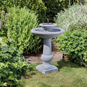 Chatsworth Solar Powered Bird Bath Fountain - Stone Effect Resin Outdoor Garden Cascading Water Feature - H78 x W53 x D53cm