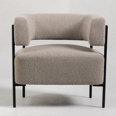 Cheam Armchair Upholstered Greige Boucle Seat Black Curved Metal Accent Frame
