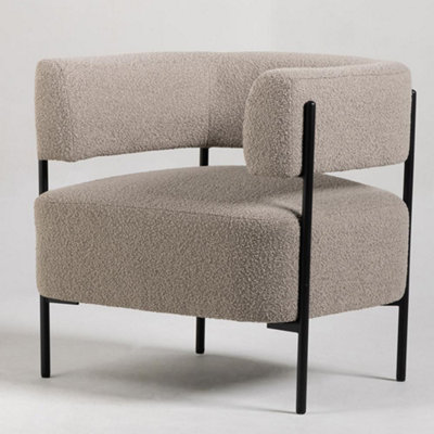 Cheam Armchair Upholstered Greige Boucle Seat Black Curved Metal Accent Frame