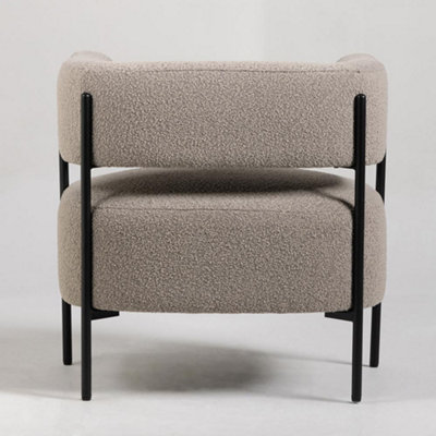 Cheam Armchair Upholstered Greige Boucle Seat Black Curved Metal Accent Frame