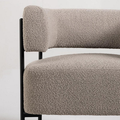 Cheam Armchair Upholstered Greige Boucle Seat Black Curved Metal Accent Frame
