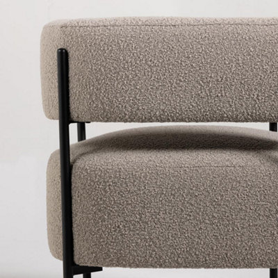 Cheam Armchair Upholstered Greige Boucle Seat Black Curved Metal Accent Frame