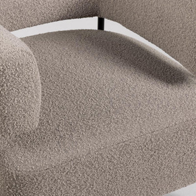 Cheam Armchair Upholstered Greige Boucle Seat Black Curved Metal Accent Frame