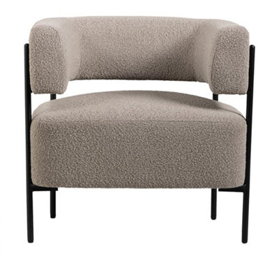 Cheam Armchair Upholstered Greige Boucle Seat Black Curved Metal Accent Frame