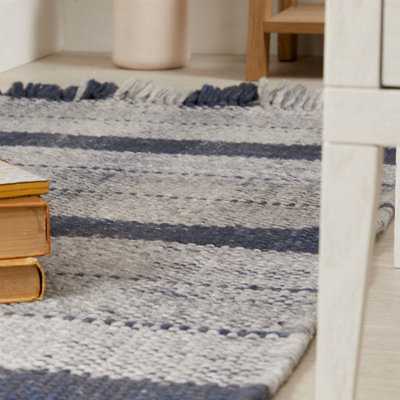 Check Blue Geometric, Hand Made, Luxurious , Modern , Tartan Rug for Bedroom & Living Room-200cm X 290cm