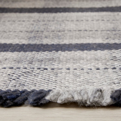Check Blue Geometric, Hand Made, Luxurious , Modern , Tartan Rug for Bedroom & Living Room-200cm X 290cm