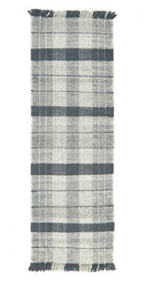 Check Blue Geometric, Hand Made, Luxurious , Modern , Tartan Rug for Bedroom & Living Room-200cm X 290cm