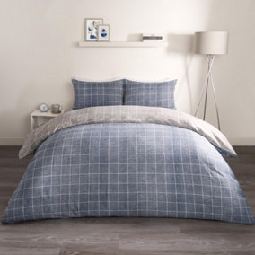 Check Duvet Cover Bedding Set Quilt Pillowcase, Navy/Grey - King