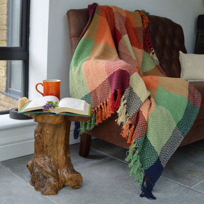 Check Herringbone Multicoloured Throw - 125 x 150cm