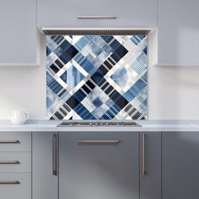 Checkered Square Black And Blue Premium Glass Kitchen Splashback W600mm x H600mm