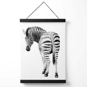 Cheeky Zebra Animal Black and White Photo Medium Poster with Black Hanger