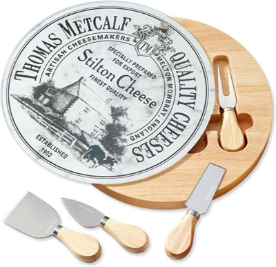 Cheese Board Gift Set - Round Swivel Glass Top & Lazy Susan Base