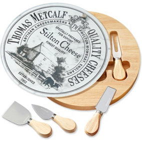 Cheese Board Gift Set - Round Swivel Glass Top & Lazy Susan Base