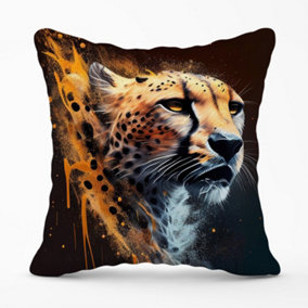 Cheetah Face Splashart Dark Background Outdoor Cushion 45cm x 45cm