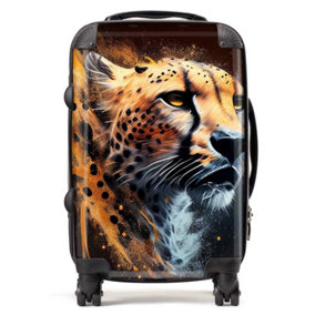 Cheetah Face Splashart Dark Background Suitcase - Cabin
