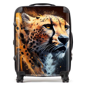Cheetah Face Splashart Dark Background Suitcase - Large