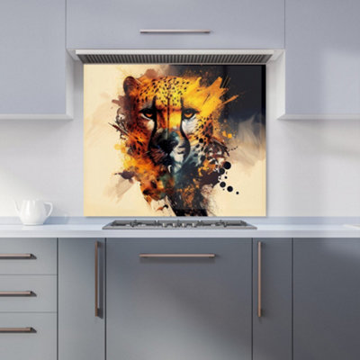 Cheetah Face Splashart Premium Glass Kitchen Splashback W600mm x H600mm