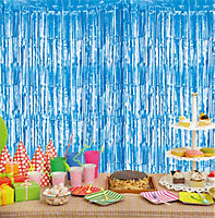 Cheetah Metallic Event Party Photo Backdrop Tinsel Curtain 2M x 1M Blue
