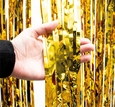 Cheetah Metallic Party Event Photo Backdrop Tinsel Curtain 2.5M x 1M Gold