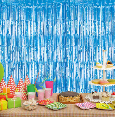 Cheetah Metallic Party Event Photo Backdrop Tinsel Curtain 3M x 1M Blue