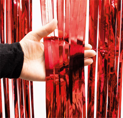 Cheetah Metallic Tinsel Curtain 2M x 1M Red
