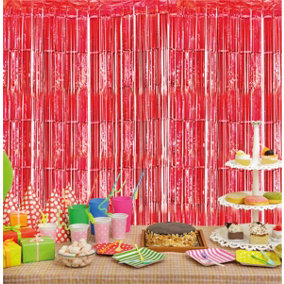 Cheetah Shimmer Event Party Photo Backdrop Tinsel Curtain 2M x 1M Red