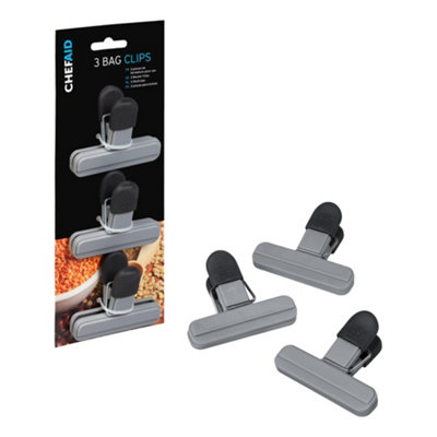 Chef Aid Bag Clips (Pack of 3) Silver/Black (One Size)