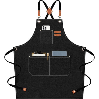 PAGWS Cotton Canvas Cross Back Apron – Heavy Duty With 8 Pockets, Adjustable, One Size, Black – Chef & Work Apron