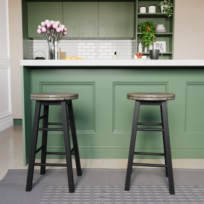 Chef Vida Wooden Revolving Black Bar Stool - Set of 2