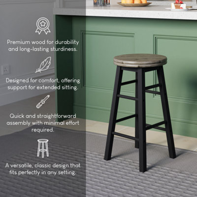 Chef Vida Wooden Revolving Black Bar Stool - Set of 2