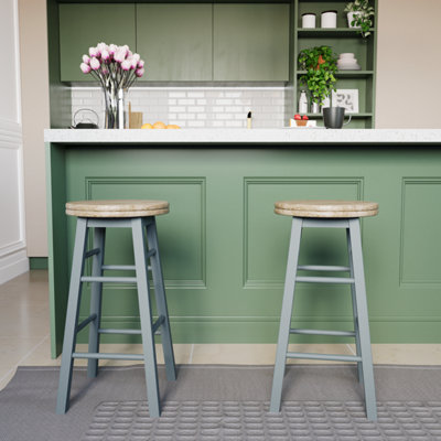 Chef Vida Wooden Revolving Grey Bar Stool - Set of 2