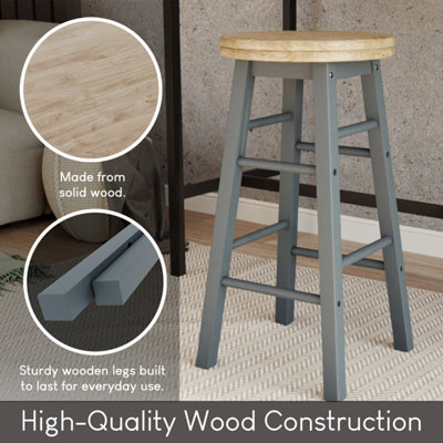 Chef Vida Wooden Revolving Grey Bar Stool - Set of 2